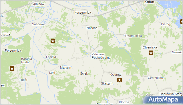 mapa Żeliszew Podkościelny, Żeliszew Podkościelny na mapie Targeo