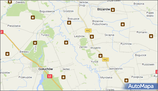 mapa Żerniki gmina Blizanów, Żerniki gmina Blizanów na mapie Targeo