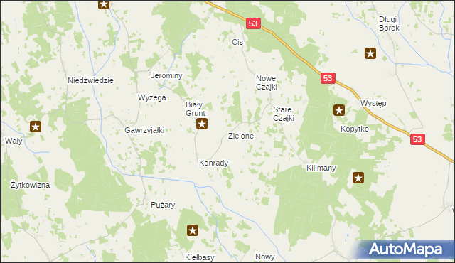 mapa Zielone gmina Świętajno, Zielone gmina Świętajno na mapie Targeo