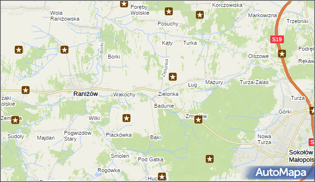 mapa Zielonka gmina Raniżów, Zielonka gmina Raniżów na mapie Targeo