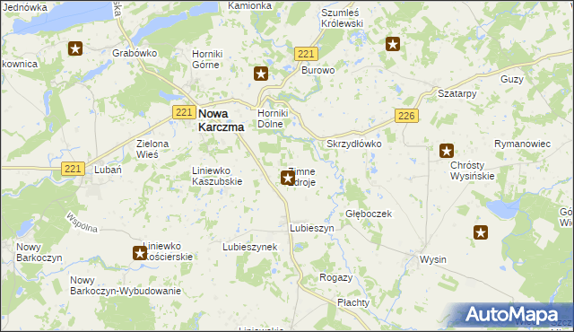 mapa Zimne Zdroje gmina Nowa Karczma, Zimne Zdroje gmina Nowa Karczma na mapie Targeo