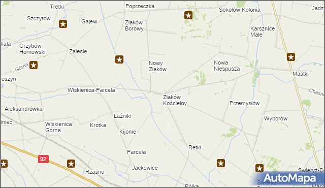 mapa Złaków Kościelny, Złaków Kościelny na mapie Targeo