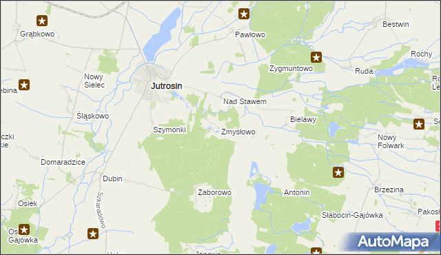 mapa Zmysłowo gmina Jutrosin, Zmysłowo gmina Jutrosin na mapie Targeo