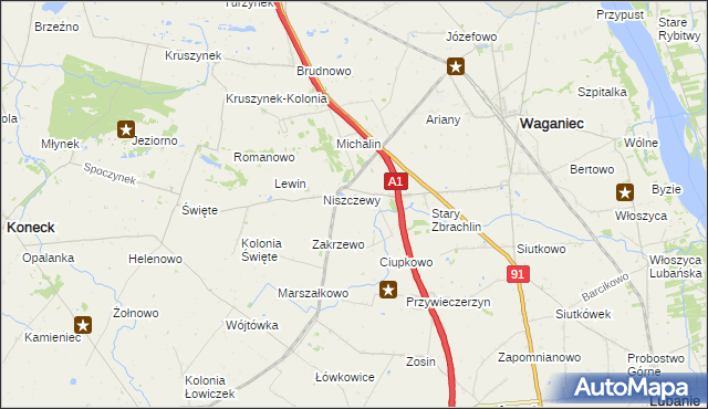mapa Zosin gmina Waganiec, Zosin gmina Waganiec na mapie Targeo