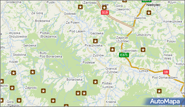 mapa Żyznów gmina Strzyżów, Żyznów gmina Strzyżów na mapie Targeo