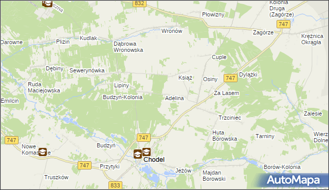 mapa Adelina gmina Chodel, Adelina gmina Chodel na mapie Targeo