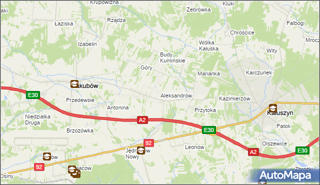 mapa Aleksandrów gmina Jakubów, Aleksandrów gmina Jakubów na mapie Targeo