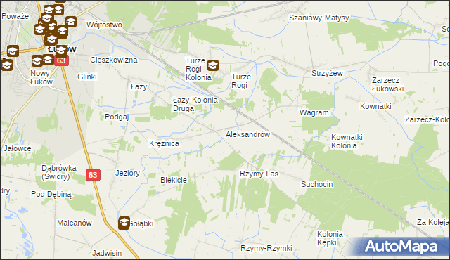 mapa Aleksandrów gmina Łuków, Aleksandrów gmina Łuków na mapie Targeo