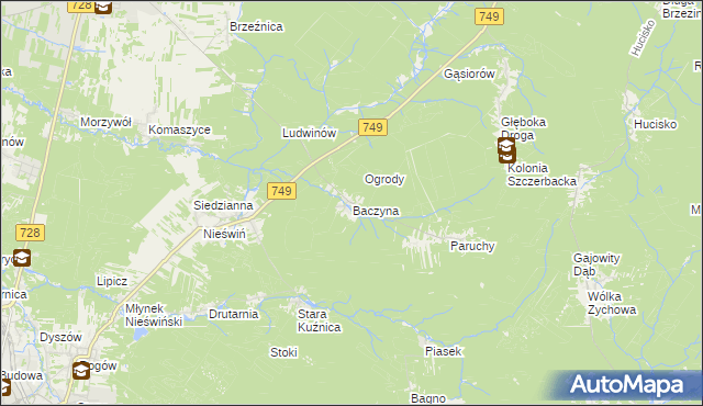 mapa Baczyna gmina Końskie, Baczyna gmina Końskie na mapie Targeo