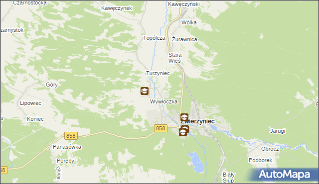 mapa Bagno gmina Zwierzyniec, Bagno gmina Zwierzyniec na mapie Targeo