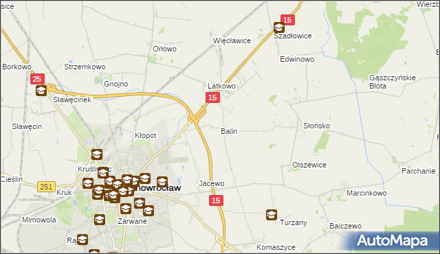 mapa Balin gmina Inowrocław, Balin gmina Inowrocław na mapie Targeo