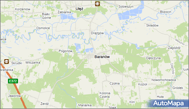 mapa Baranów powiat puławski, Baranów powiat puławski na mapie Targeo