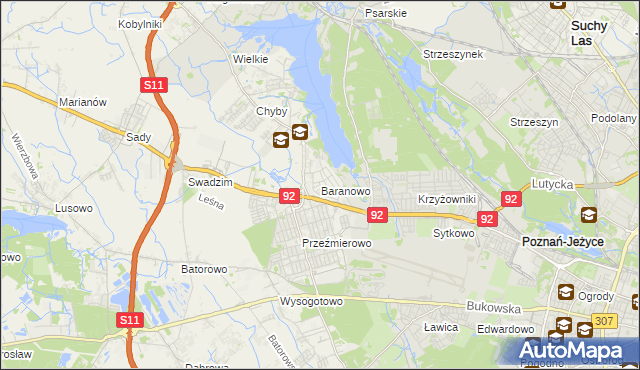 mapa Baranowo gmina Tarnowo Podgórne, Baranowo gmina Tarnowo Podgórne na mapie Targeo
