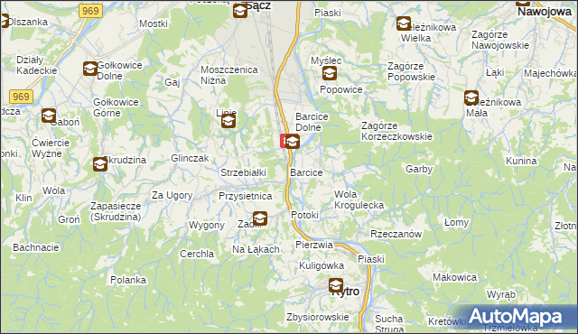 mapa Barcice gmina Stary Sącz, Barcice gmina Stary Sącz na mapie Targeo