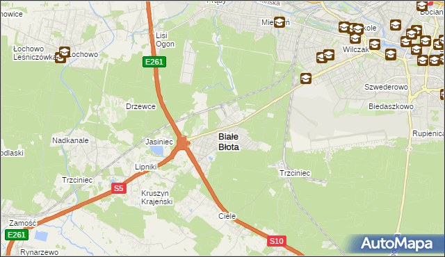 mapa Białe Błota powiat bydgoski, Białe Błota powiat bydgoski na mapie Targeo
