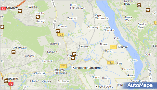 mapa Bielawa gmina Konstancin-Jeziorna, Bielawa gmina Konstancin-Jeziorna na mapie Targeo