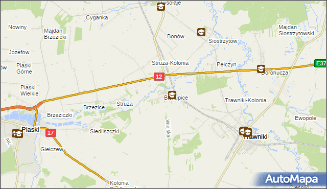 mapa Biskupice gmina Trawniki, Biskupice gmina Trawniki na mapie Targeo