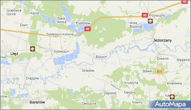 mapa Blizocin gmina Jeziorzany, Blizocin gmina Jeziorzany na mapie Targeo