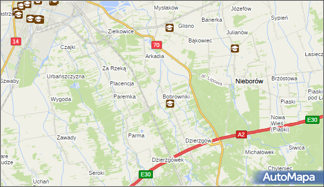mapa Bobrowniki gmina Nieborów, Bobrowniki gmina Nieborów na mapie Targeo