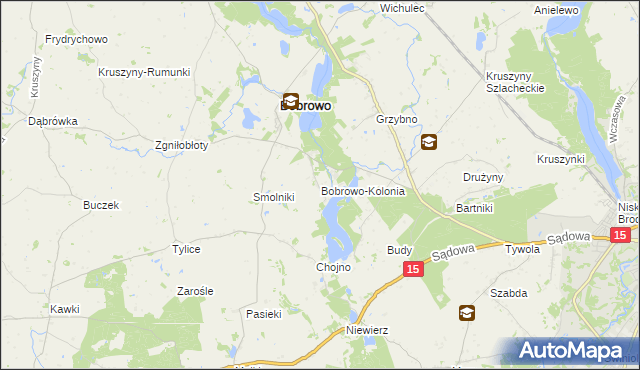 mapa Bobrowo-Kolonia gmina Bobrowo, Bobrowo-Kolonia gmina Bobrowo na mapie Targeo
