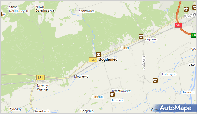 mapa Bogdaniec powiat gorzowski, Bogdaniec powiat gorzowski na mapie Targeo