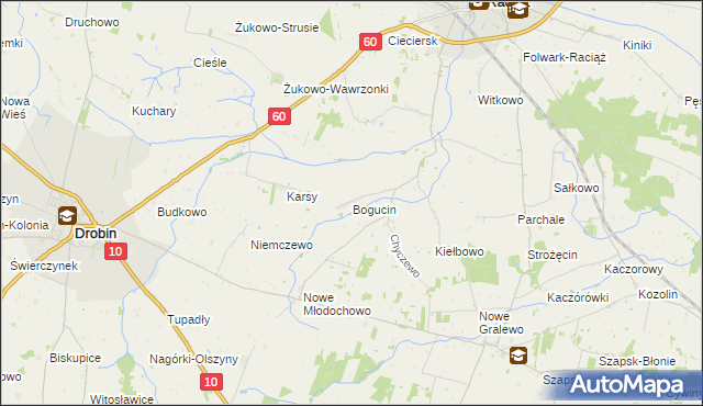 mapa Bogucin gmina Raciąż, Bogucin gmina Raciąż na mapie Targeo