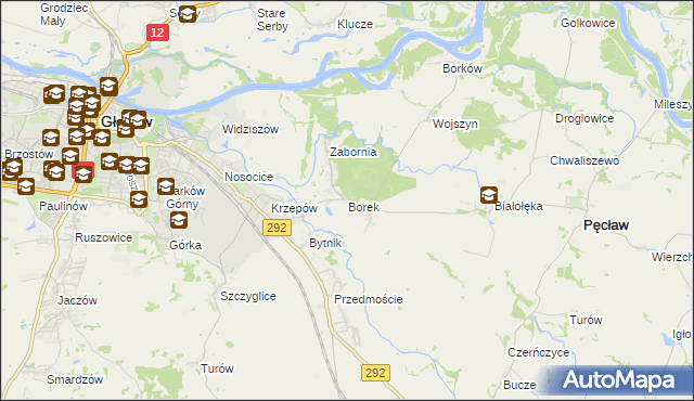 mapa Borek gmina Głogów, Borek gmina Głogów na mapie Targeo