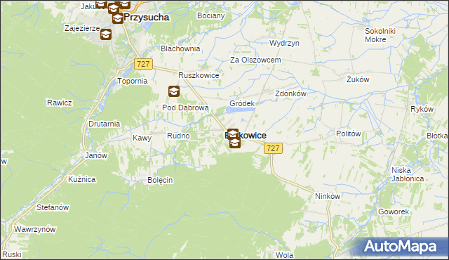 mapa Borkowice powiat przysuski, Borkowice powiat przysuski na mapie Targeo