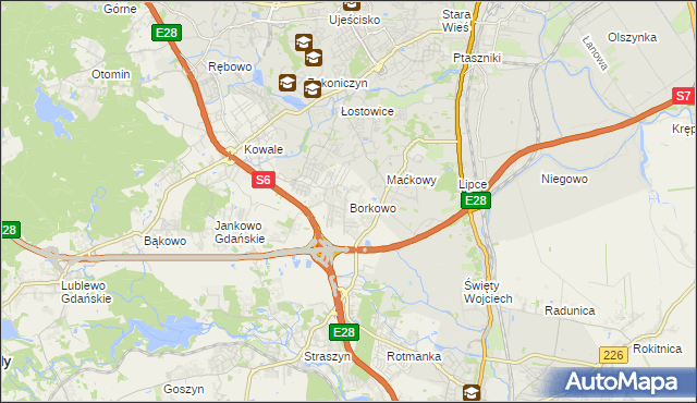 mapa Borkowo gmina Pruszcz Gdański, Borkowo gmina Pruszcz Gdański na mapie Targeo