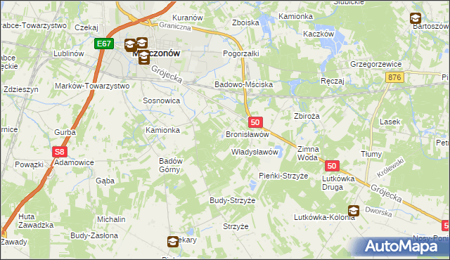 mapa Bronisławów gmina Mszczonów, Bronisławów gmina Mszczonów na mapie Targeo
