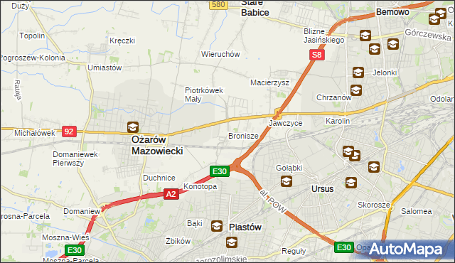 mapa Bronisze gmina Ożarów Mazowiecki, Bronisze gmina Ożarów Mazowiecki na mapie Targeo