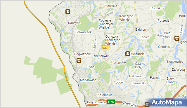 mapa Brzezówka gmina Hażlach, Brzezówka gmina Hażlach na mapie Targeo