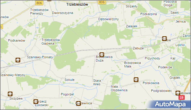 mapa Brzozowica Duża, Brzozowica Duża na mapie Targeo