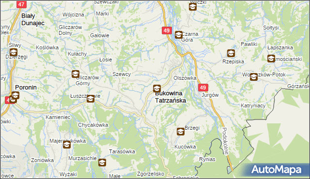 mapa Bukowina Tatrzańska, Bukowina Tatrzańska na mapie Targeo