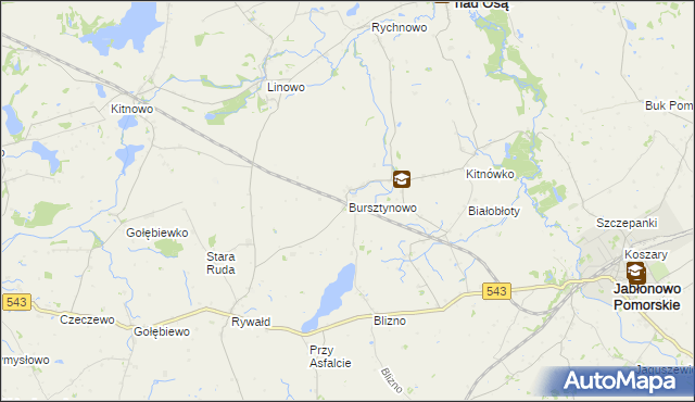 mapa Bursztynowo gmina Świecie nad Osą, Bursztynowo gmina Świecie nad Osą na mapie Targeo