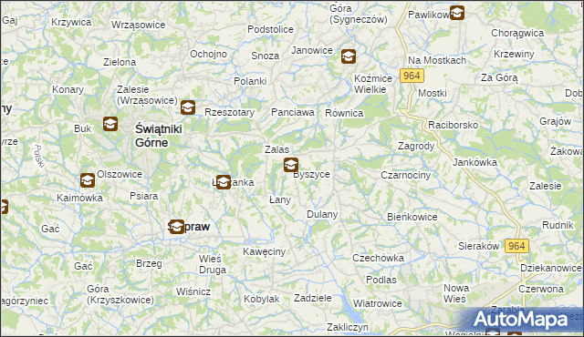 mapa Byszyce, Byszyce na mapie Targeo