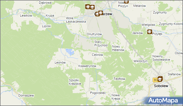 mapa Celinów gmina Łaskarzew, Celinów gmina Łaskarzew na mapie Targeo