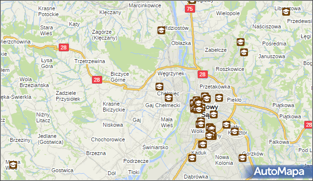 mapa Chełmiec powiat nowosądecki, Chełmiec powiat nowosądecki na mapie Targeo