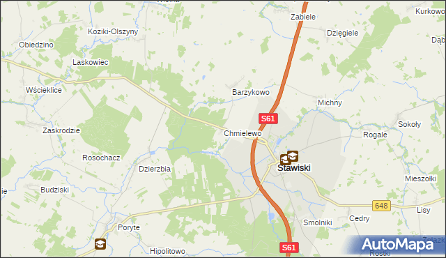 mapa Chmielewo gmina Stawiski, Chmielewo gmina Stawiski na mapie Targeo
