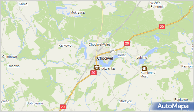 mapa Chociwel powiat stargardzki, Chociwel powiat stargardzki na mapie Targeo
