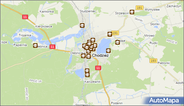 mapa Chodzież, Chodzież na mapie Targeo