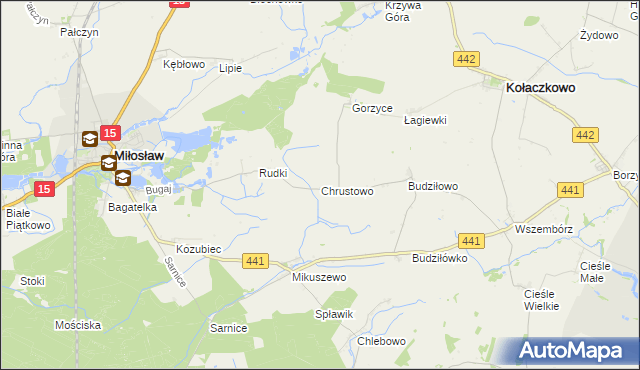 mapa Chrustowo gmina Miłosław, Chrustowo gmina Miłosław na mapie Targeo