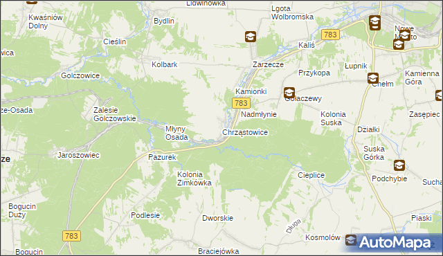 mapa Chrząstowice gmina Wolbrom, Chrząstowice gmina Wolbrom na mapie Targeo