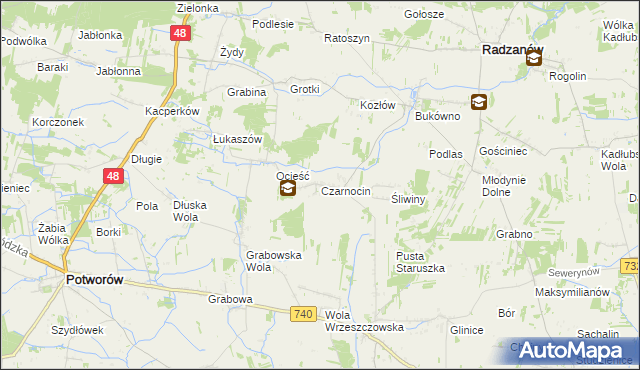 mapa Czarnocin gmina Radzanów, Czarnocin gmina Radzanów na mapie Targeo