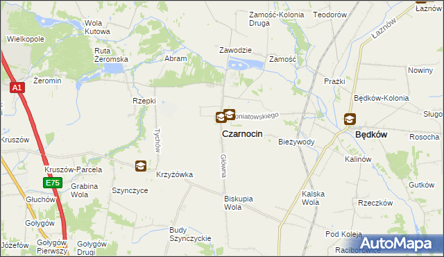 mapa Czarnocin powiat piotrkowski, Czarnocin powiat piotrkowski na mapie Targeo