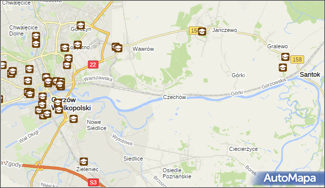 mapa Czechów gmina Santok, Czechów gmina Santok na mapie Targeo