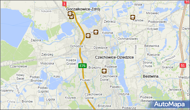mapa Czechowic-Dziedzic, Czechowice-Dziedzice na mapie Targeo