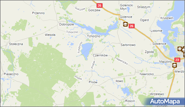 mapa Czerników gmina Myślibórz, Czerników gmina Myślibórz na mapie Targeo