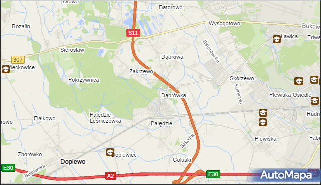 mapa Dąbrówka gmina Dopiewo, Dąbrówka gmina Dopiewo na mapie Targeo
