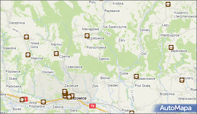 mapa Dębnik gmina Krzeszowice, Dębnik gmina Krzeszowice na mapie Targeo